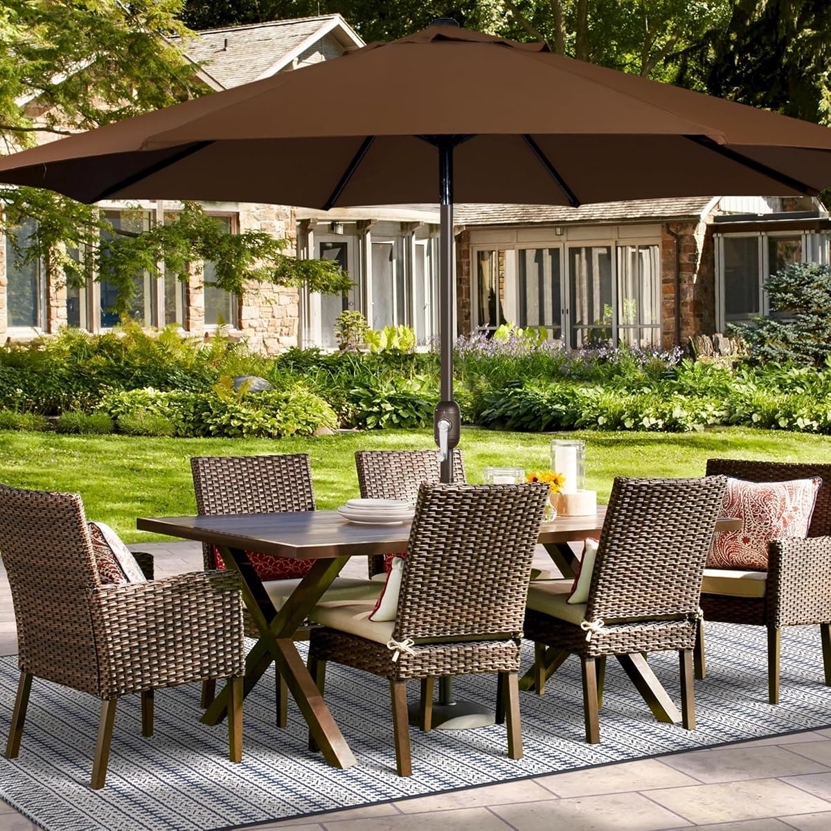 Blissun 9ft Patio Umbrella - Replacement Canopy, Market Umbrella Top, Outdoor Table Umbrella for 8 Ribs (Brown) - detail image 5