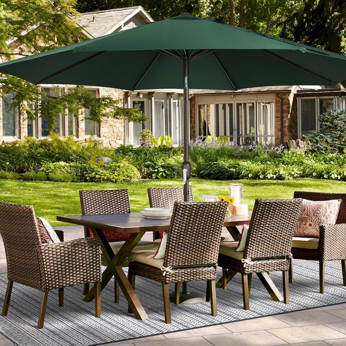 Blissun 9ft Patio Umbrella Replacement Canopy, Market Umbrella Top, Outdoor Table Umbrella Canopy for 8 Ribs, Canopy Only (Dark Green) - detail image 5