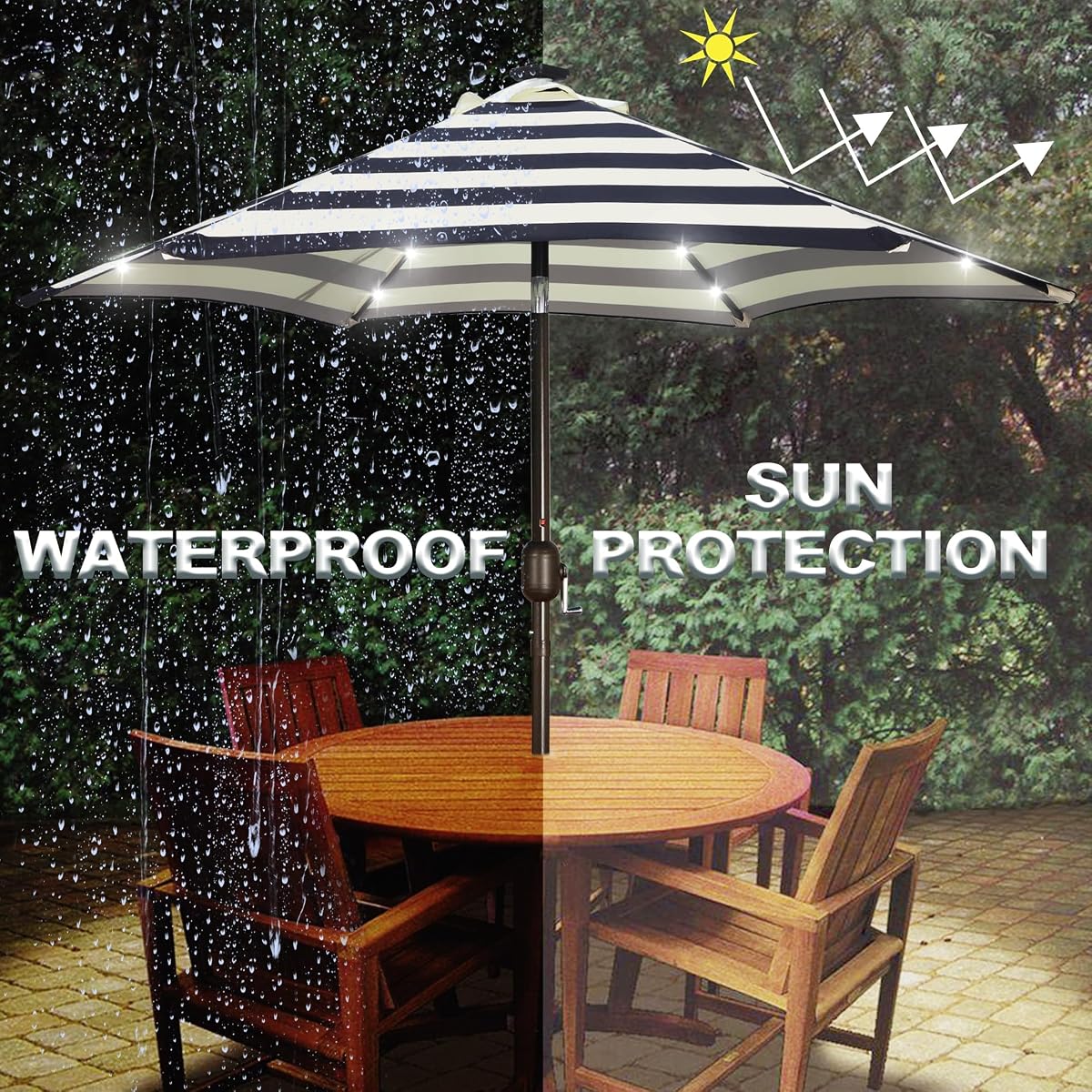 Blissun 7.5 ft Solar Umbrella, 18 LED Lighted Patio Umbrella, Table Market Umbrella, Black & Beige - detail image 4