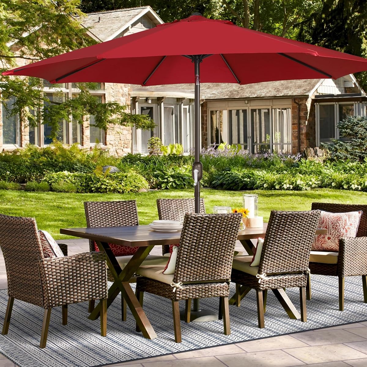 Blissun 9ft Patio Umbrella Replacement Canopy, Market Umbrella Top, Outdoor Table Umbrella Canopy for 8 Ribs, Canopy Only (Red) - detail image 5