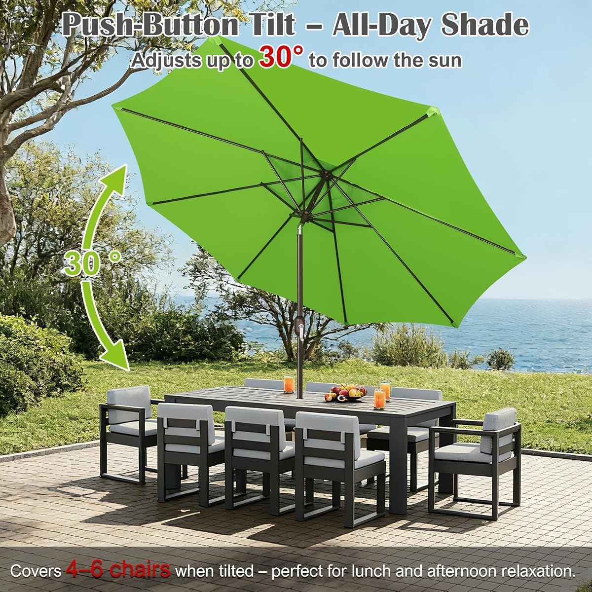 Blissun 10FT Patio Umbrella, Outdoor Table Umbrella, Yard Umbrella, Market Umbrella with 8 Sturdy Ribs, Push Button Tilt and Crank, Lime - detail image 4