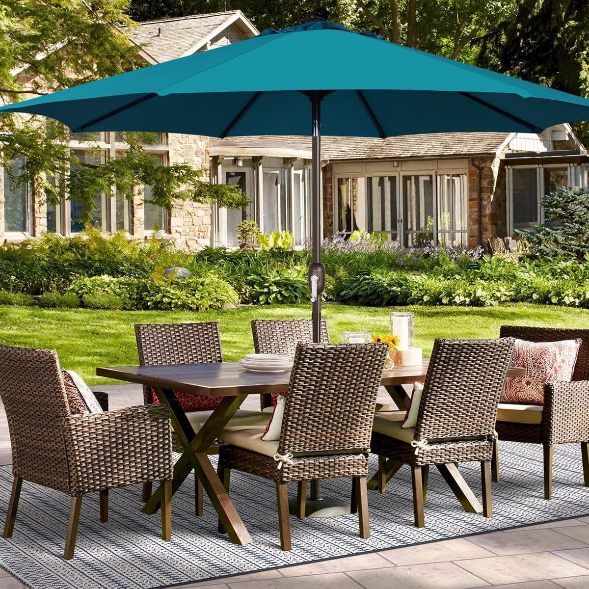 Blissun 9ft Patio Umbrella Replacement Canopy, Market Umbrella Top, Outdoor Table Umbrella Canopy for 8 Ribs, Canopy Only (Cerulean) - detail image 5