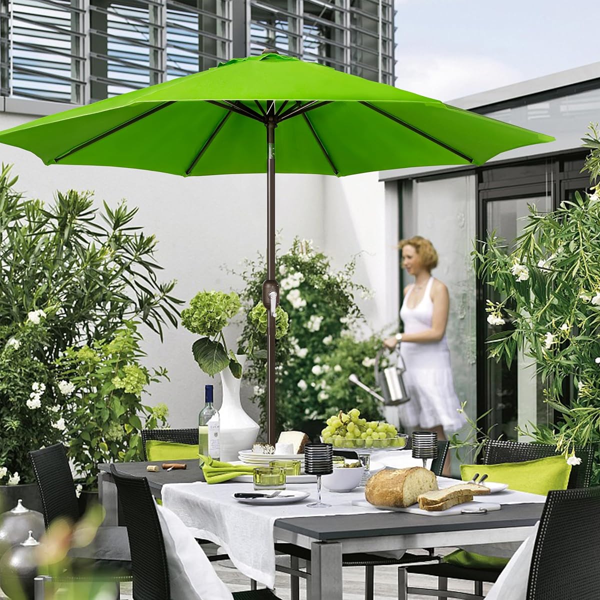 Blissun 9' Outdoor Patio Umbrella, Outdoor Table Umbrella, Yard Umbrella, Market Umbrella with 8 Sturdy Ribs, Push Button Tilt and Crank (Lime) - detail image 5