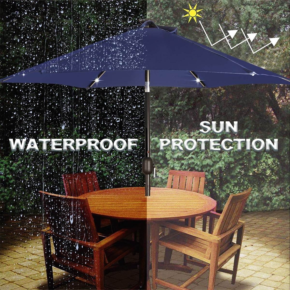 Blissun 7.5 ft Solar Umbrella, 18 LED Lighted Patio Umbrella, Table Market Umbrella, Navy Blue - detail image 3