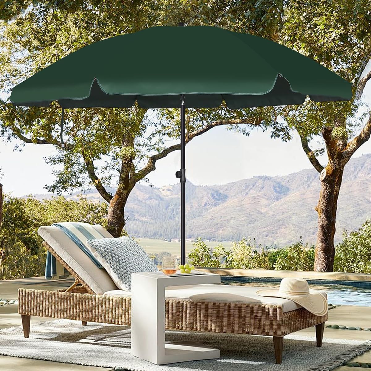 Blissun 6.5ft Patio Umbrella with Push Button Tilt & Height Adjustable, UV50+ Sun Protection with Sturdy Fiberglass Ribs & Iron Pole, Market Umbrella for Outdoor Table Garden Backyard Beach, Dark Green - detail image 6