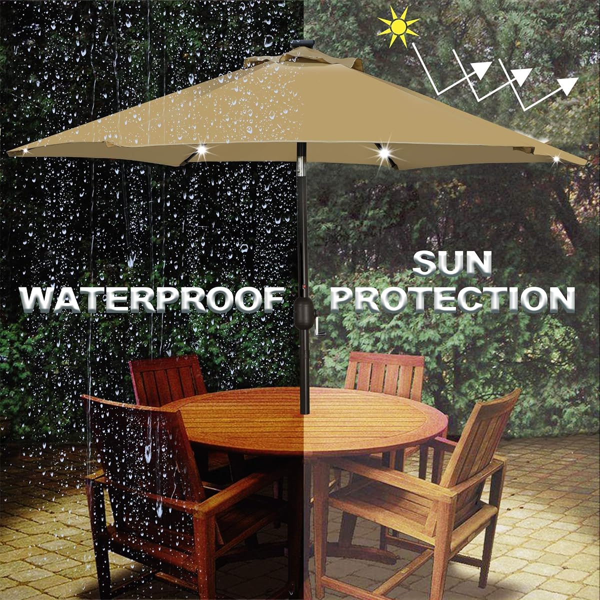 Blissun 7.5 ft Solar Umbrella, 18 LED Lighted Patio Umbrella, Table Market Umbrella, Tan - detail image 2