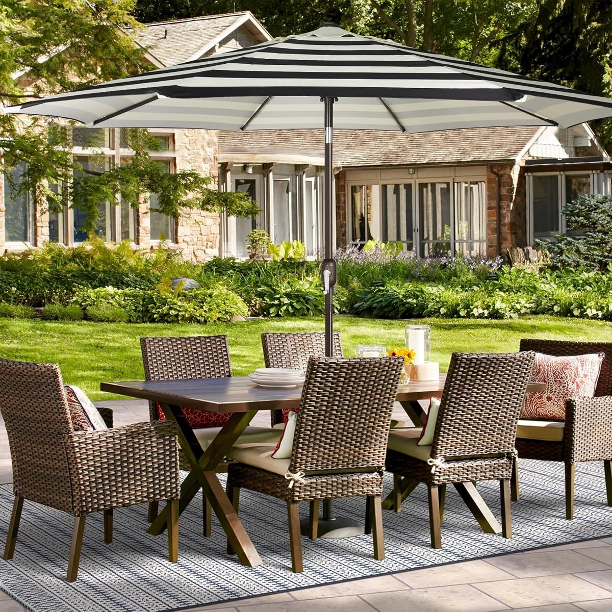 Blissun 9ft Patio Umbrella Replacement Canopy, Market Umbrella Top, Outdoor Table Umbrella Canopy for 8 Ribs, Canopy Only (Black&Beige) - detail image 5
