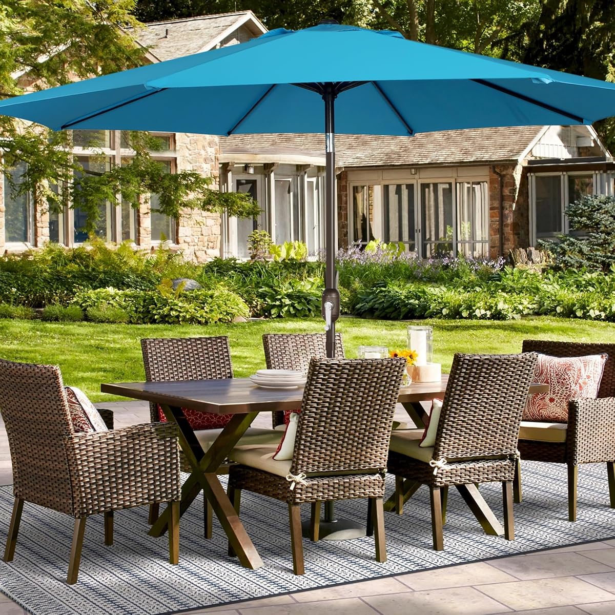 Blissun 9ft Patio Umbrella Replacement Canopy, Market Umbrella Top, Outdoor Table Umbrella Canopy for 8 Ribs, Canopy Only (Light Blue) - detail image 5