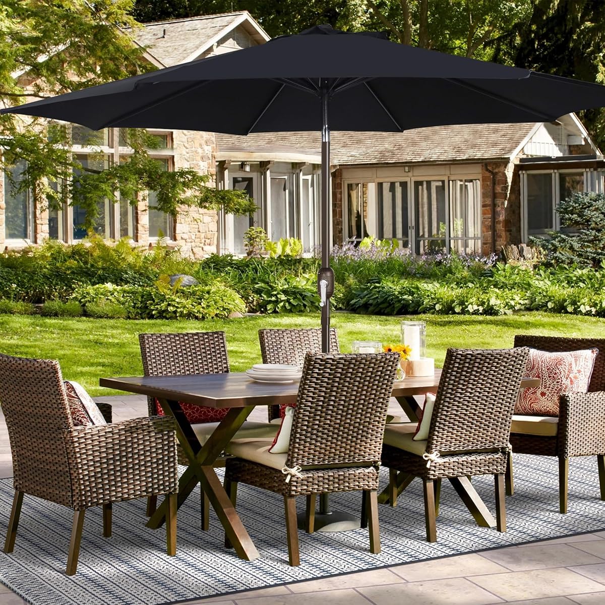 Blissun 9ft Patio Umbrella Replacement Canopy, Market Umbrella Top, Outdoor Table Umbrella Canopy for 8 Ribs, Canopy Only (Black) - detail image 5