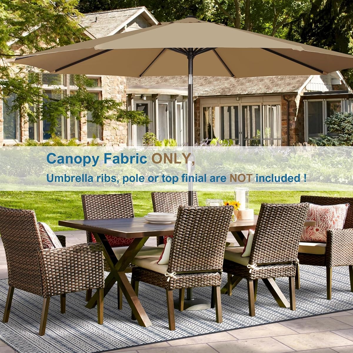 Blissun 9ft Patio Umbrella Replacement Canopy, Market Umbrella Top, Outdoor Table Umbrella Canopy for 8 Ribs, Canopy Only (Tan) - detail image 6