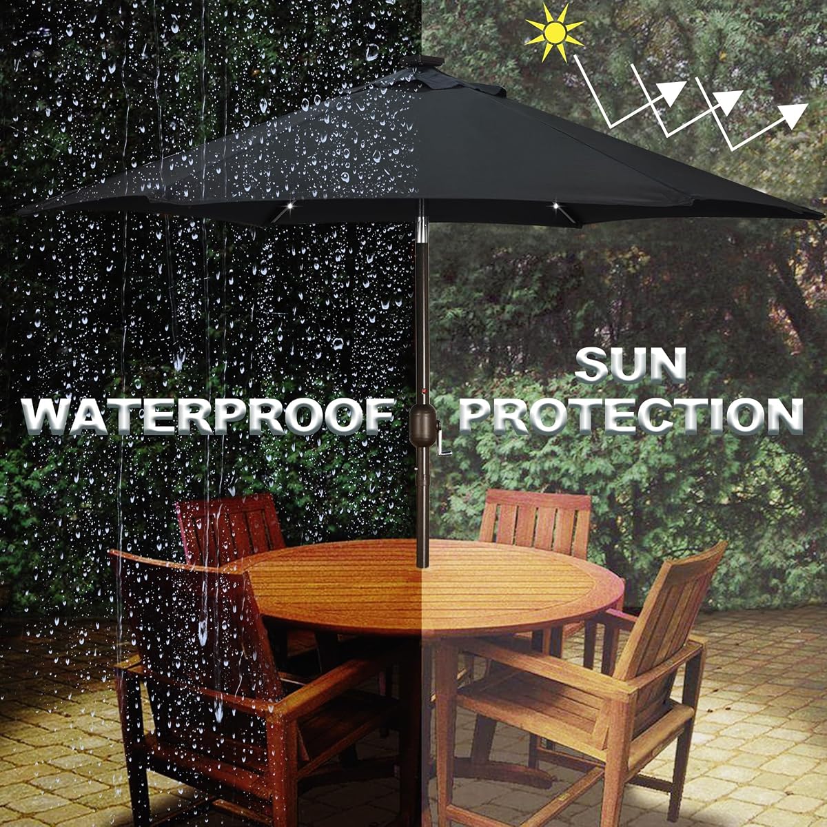 Blissun 7.5 ft Solar Umbrella 18 LED Lighted Patio Umbrella Table Market Umbrella, Black - detail image 3