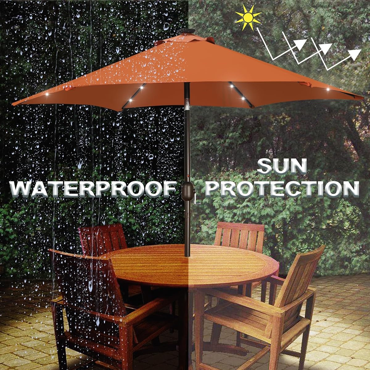 Blissun 7.5 ft Solar Umbrella, 18 LED Lighted Patio Umbrella, Table Market Umbrella, Rust - detail image 4