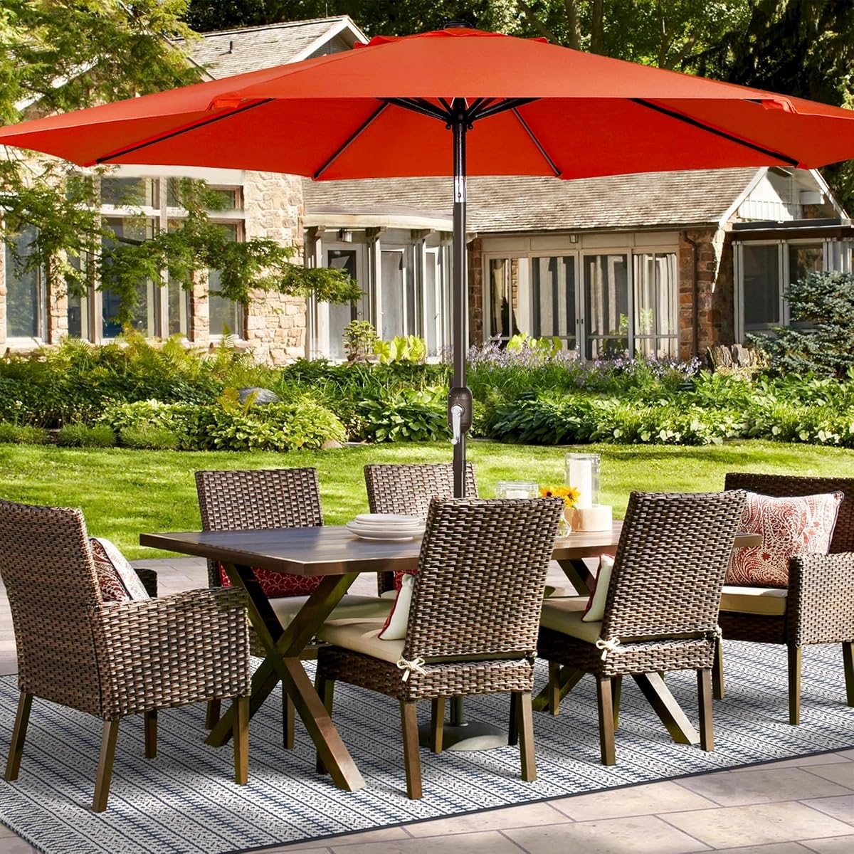 Blissun 9ft Patio Umbrella Replacement Canopy, Market Umbrella Top, Outdoor Table Umbrella Canopy for 8 Ribs, Canopy Only (Orange) - detail image 5