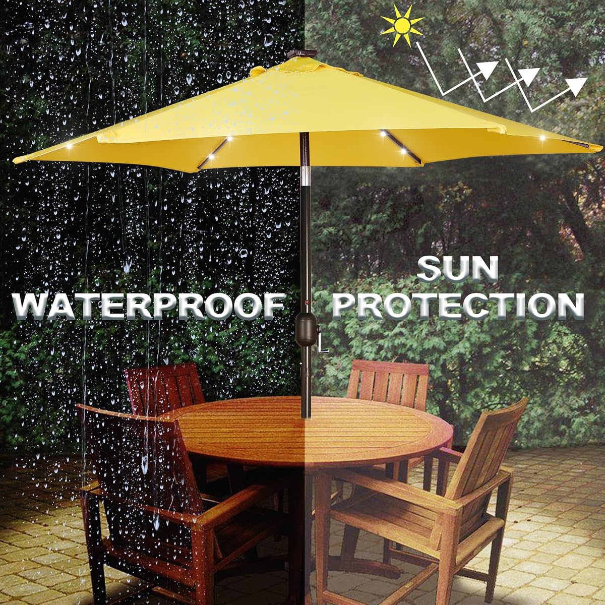 Blissun 7.5 ft Solar Umbrella 18 LED Lighted Patio Umbrella Table Market Umbrella with Tilt and Crank Outdoor Umbrella for Garden, Deck, Backyard, Pool and Beach (Yellow) - detail image 4