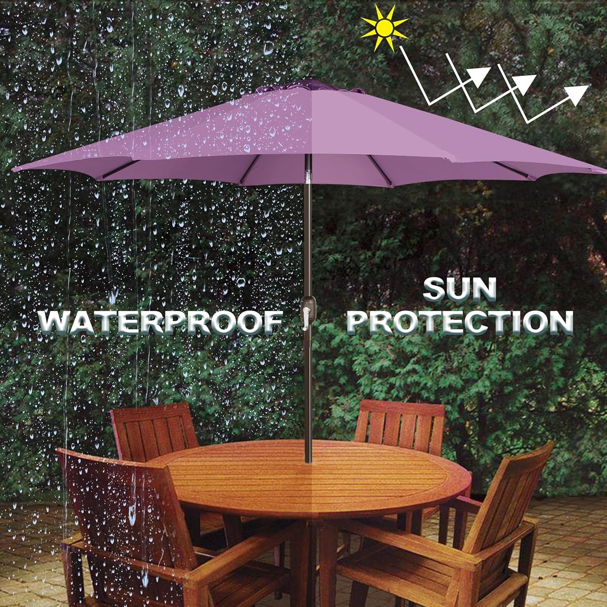 Blissun 9FT Patio Umbrella, Outdoor Table Umbrella, Yard Umbrella, Market Umbrella with 8 Sturdy Ribs, Push Button Tilt and Crank, Lilac - detail image 5