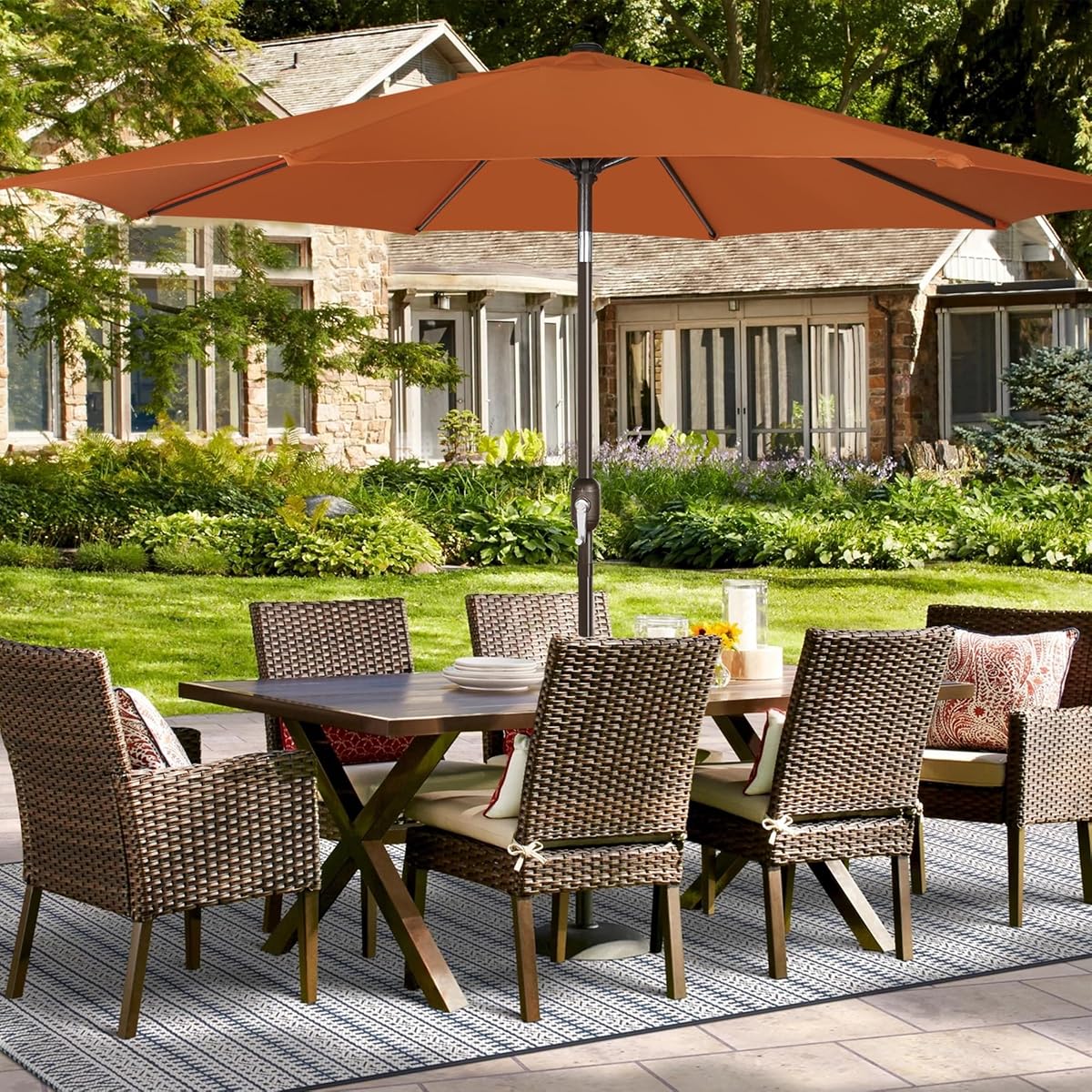 Blissun 9ft Patio Umbrella Replacement Canopy, Market Umbrella Top, Outdoor Table Umbrella Canopy for 8 Ribs, Canopy Only (Rust) - detail image 5
