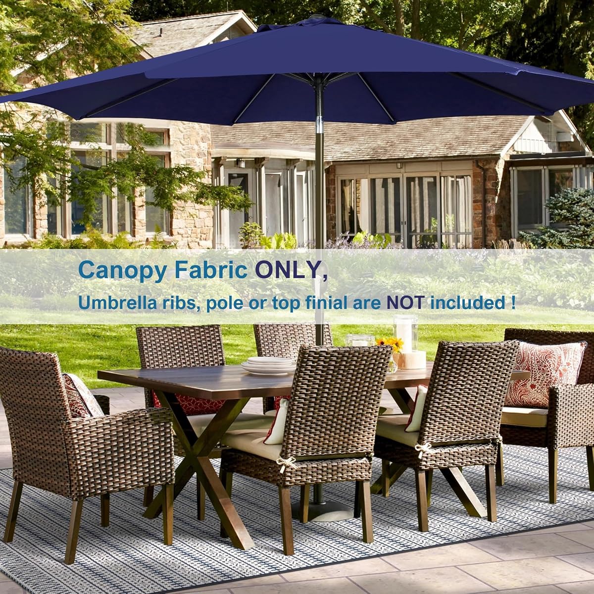 Blissun 9ft Patio Umbrella Replacement Canopy, Market Umbrella Top, Outdoor Table Umbrella Canopy for 8 Ribs, Canopy Only (Navy Blue) - detail image 5