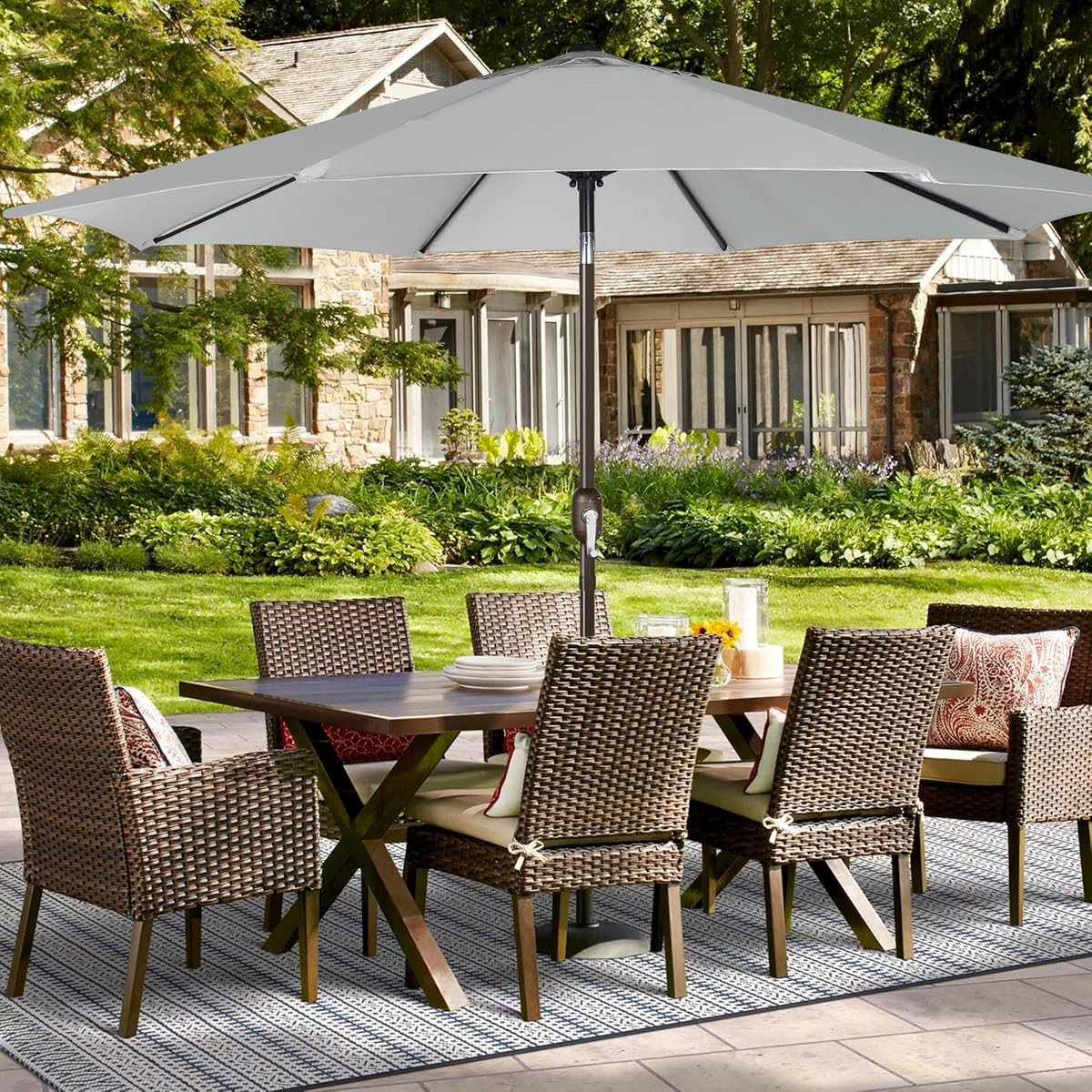 Blissun 9ft Patio Umbrella Replacement Canopy, Market Umbrella Top, Outdoor Table Umbrella Canopy for 8 Ribs, Canopy Only (Grey) - detail image 5