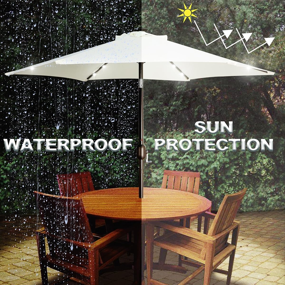 Blissun 7.5 ft Solar Umbrella 18 LED Lighted Patio Umbrella Table Market Umbrella with Tilt and Crank Outdoor Umbrella for Garden, Deck, Backyard, Pool and Beach (Creamy White) - detail image 4