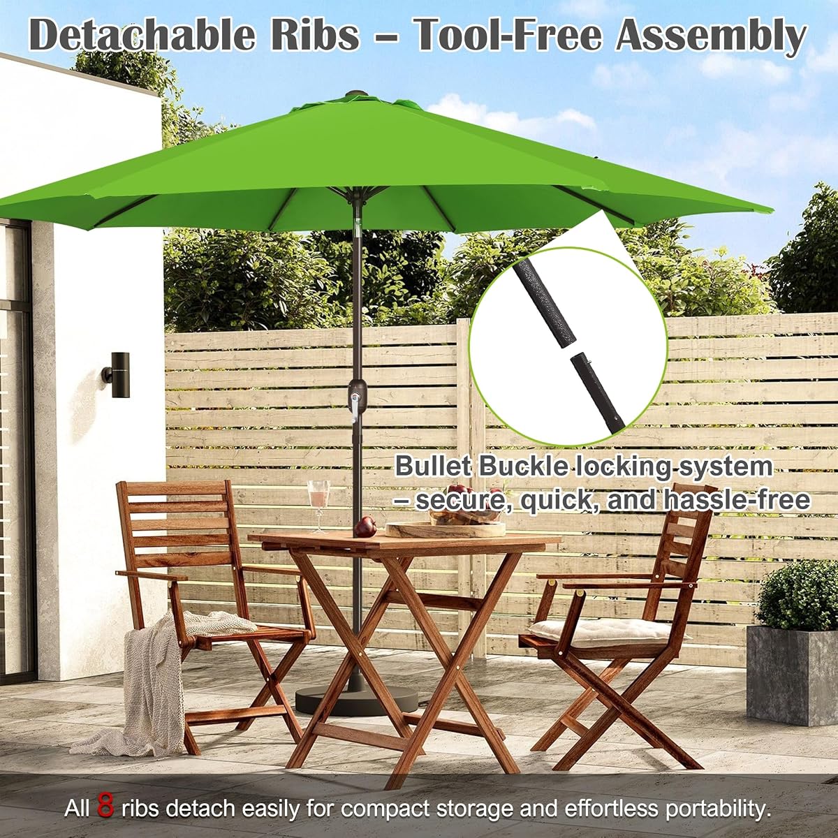 Blissun 10FT Patio Umbrella, Outdoor Table Umbrella, Yard Umbrella, Market Umbrella with 8 Sturdy Ribs, Push Button Tilt and Crank, Lime - detail image 5