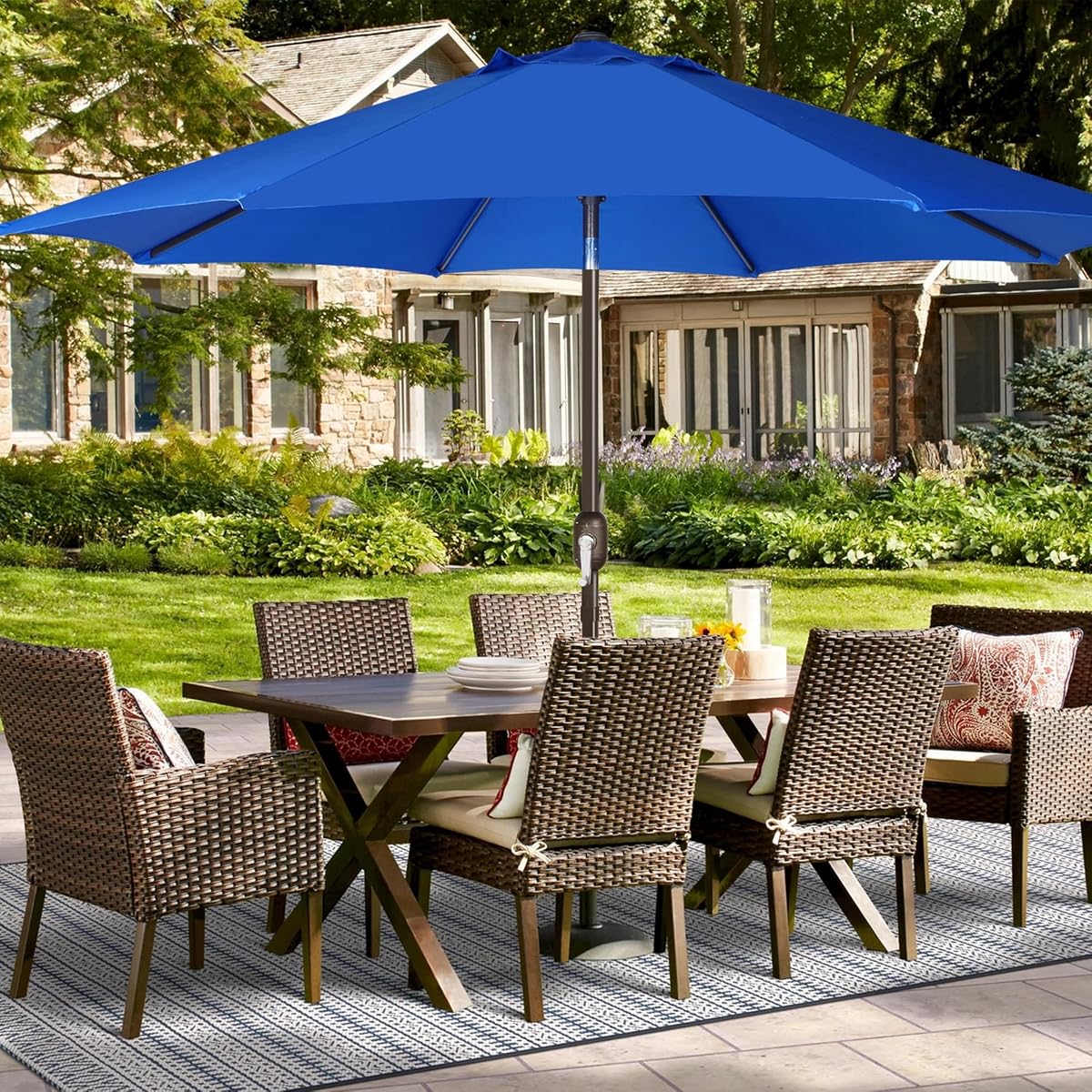 Blissun 9ft Patio Umbrella Replacement Canopy, Market Outdoor Table Umbrella Top for 8 Ribs (Royal Blue) - detail image 6