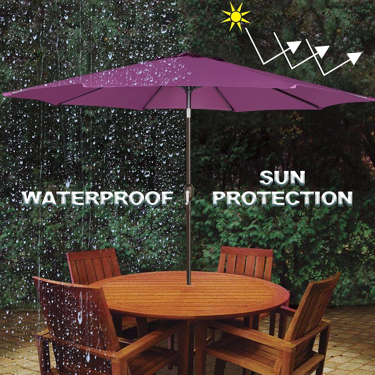 Blissun 9FT Patio Umbrella, Outdoor Table Umbrella, Yard Umbrella, Market Umbrella with 8 Sturdy Ribs, Push Button Tilt and Crank, Purple - detail image 5