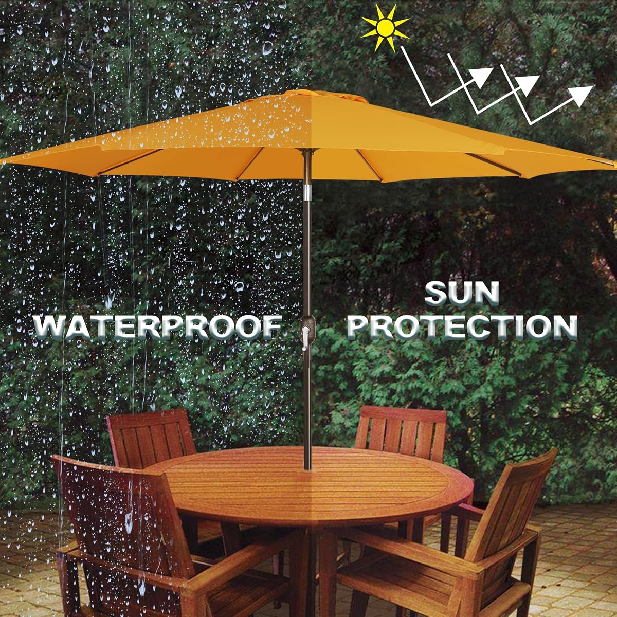 Blissun 9FT Patio Umbrella, Outdoor Table Umbrella, Yard Umbrella, Market Umbrella with 8 Sturdy Ribs, Push Button Tilt and Crank, Golden Yellow - detail image 5