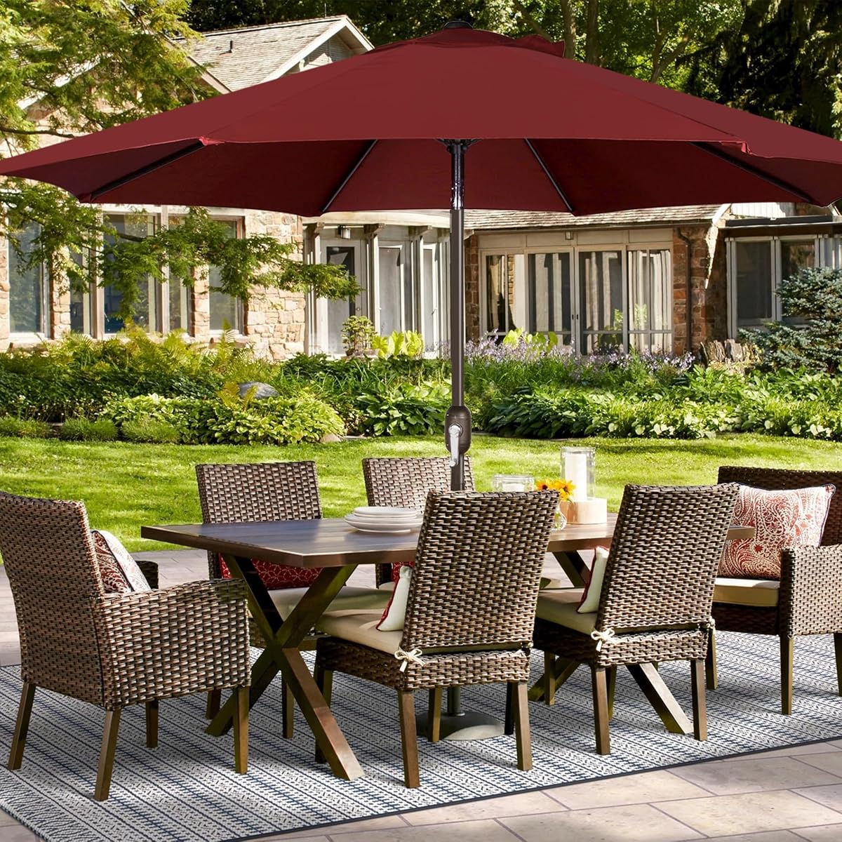 Blissun 9ft Patio Umbrella Replacement Canopy, Market Umbrella Top, Outdoor Table Umbrella Canopy for 8 Ribs, Canopy Only (Burgundy) - detail image 6