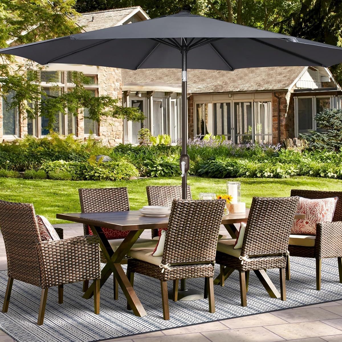 Blissun 9ft Patio Umbrella Replacement Canopy, Market Umbrella Top, Outdoor Table Umbrella Canopy for 8 Ribs, Canopy Only (Dark Grey) - detail image 5