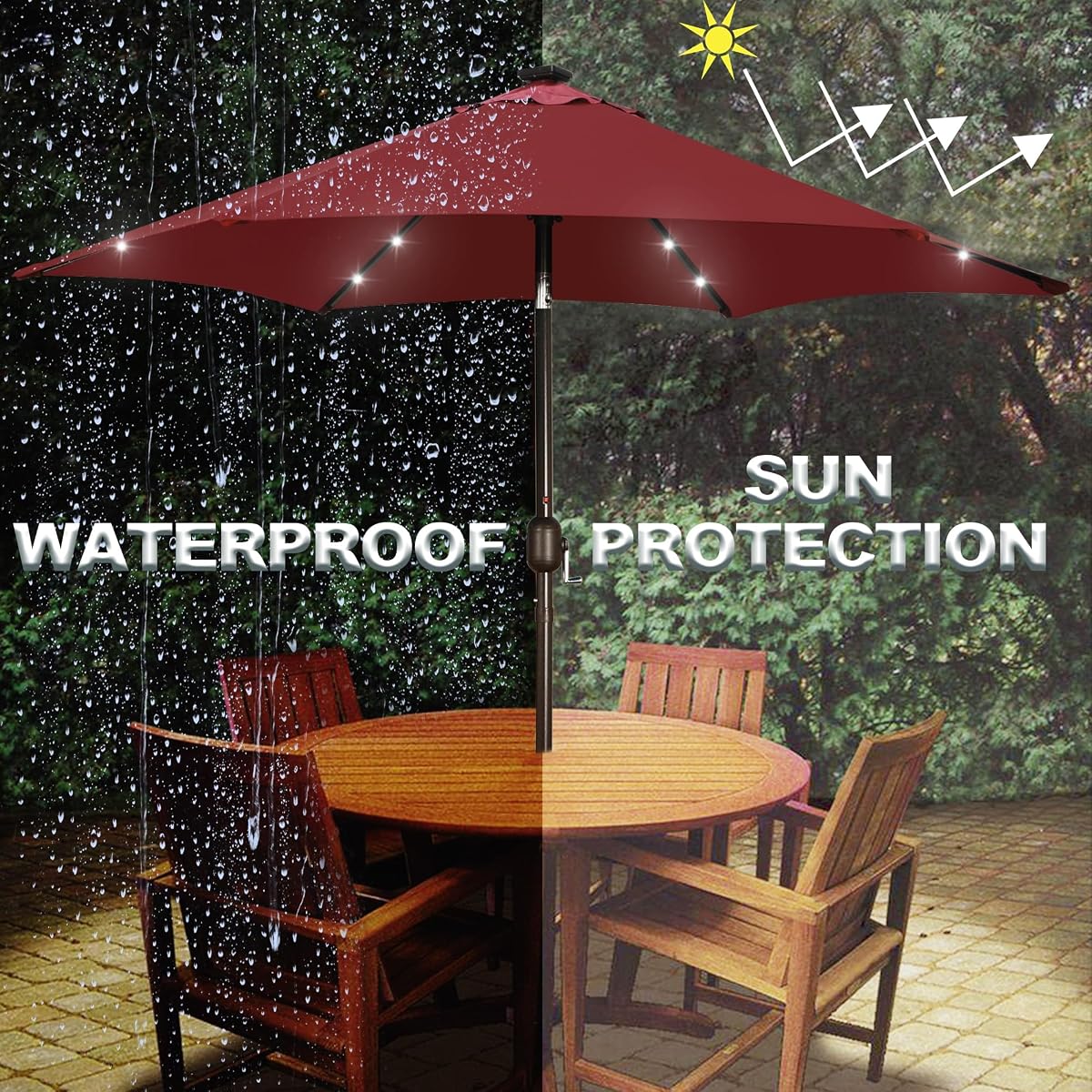Blissun 7.5 ft Solar Umbrella, 18 LED Lighted Patio Umbrella, Table Market Umbrella, Burgundy - detail image 4
